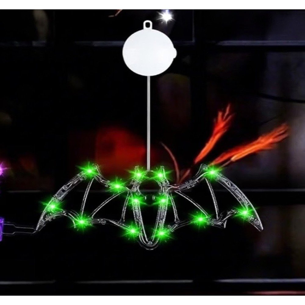 Green LED Bat Window Silhouette Light Halloween Decor Battery Operated Spooky